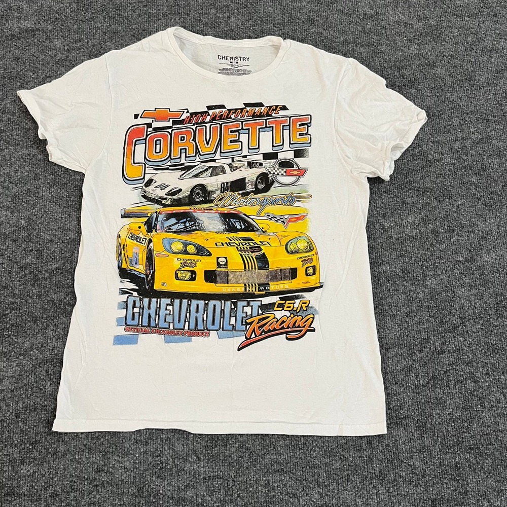 Chemistry T-Shirt Mens Size M White Corvette Racing Graphic Short Sleeve Cotton